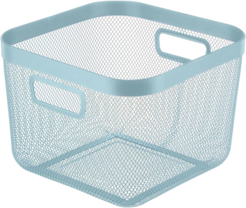 AJIODA Metal Mesh Steel Baskets, Household Wire Storage Organizer Bin Garden Harvest Basket Multi-functional Fruit Baskets with Handles for Kitchen Bathroom Picnic Shopping Decor Cabinet Home, Blue - Image 1